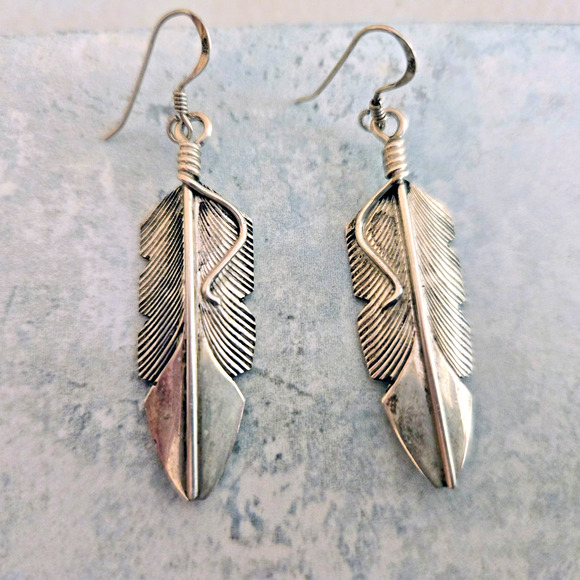Sterling Silver Feather Earrings - Picture 5 of 6